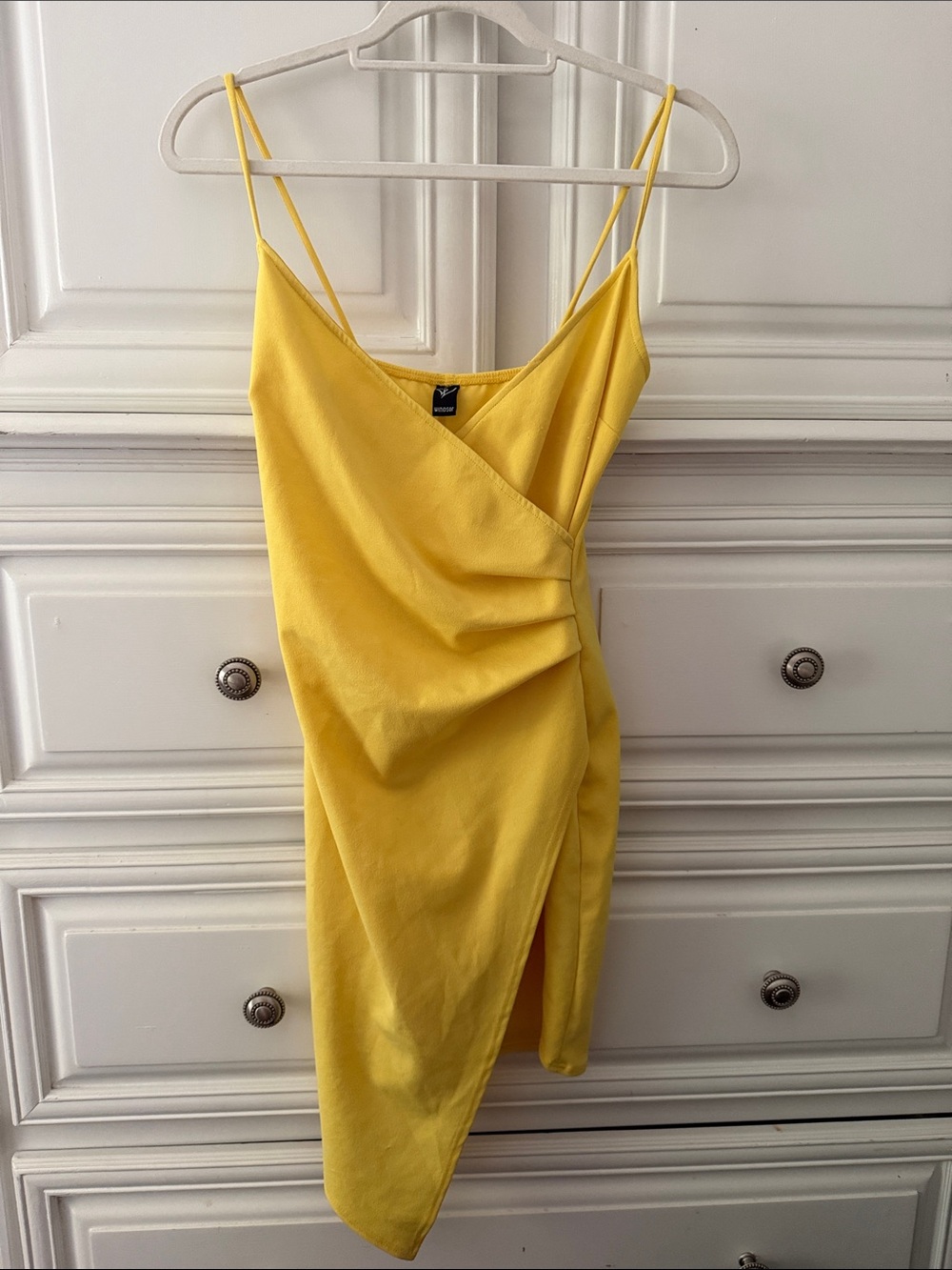 Yellow Asymmetrical Slip Dress with Spaghetti Straps